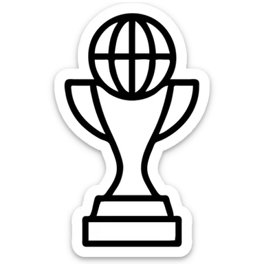 minimalist icon for Airbnb, FIFA Club World Cup trophy inspiration, simple outline of trophy with globe, no text, Airbnb category icon style sticker