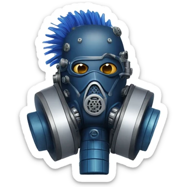 cyborg head with dark blue steampunk respirator mask and dark blue Mohawk  sticker