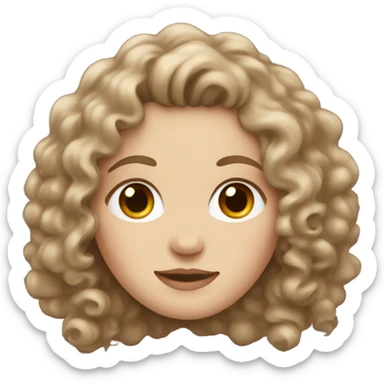 A white girl with a bit curly brown hair, brown eyes sticker