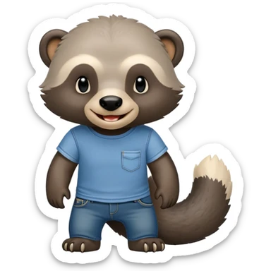 mischievous anthropomorphised honey badger in jeans and a t-shirt, smirking expression sticker