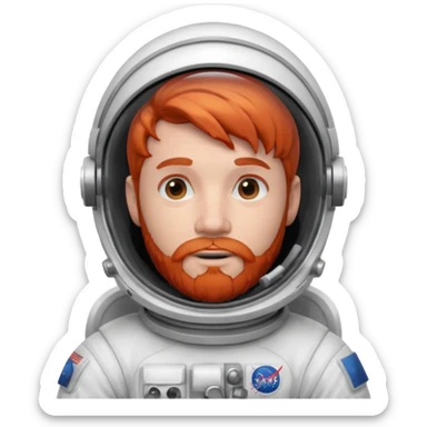 astronaut, white suit and helmet ,with red beard sticker