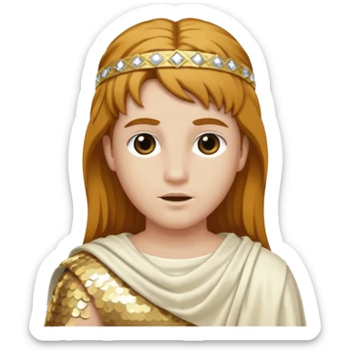 Mercury from Roman Deities with long golden brown hair, ivory sequin toga sticker