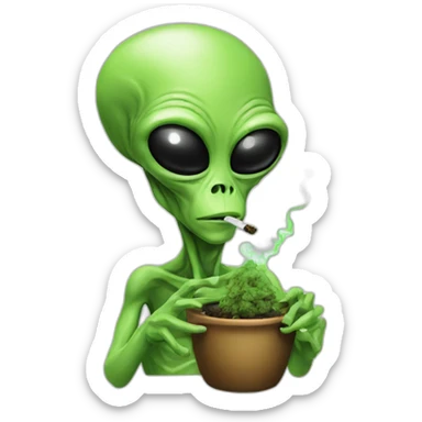 alien smoking weed sticker