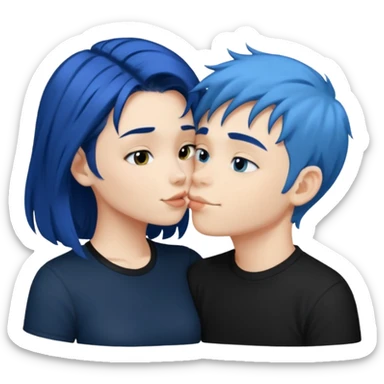 Loving dark Blue hair girl kissing blue hair boy both wearing black shirts sticker