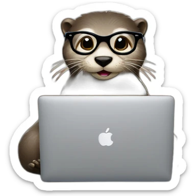 female otter with glasses use a macbook while seated against a pillow sticker