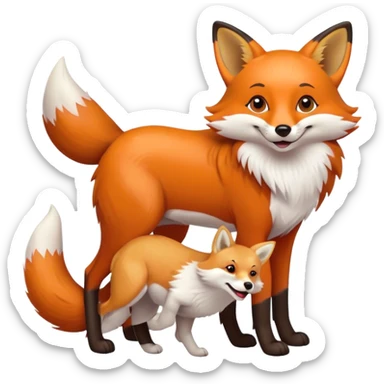 A fox playing with a dog  sticker