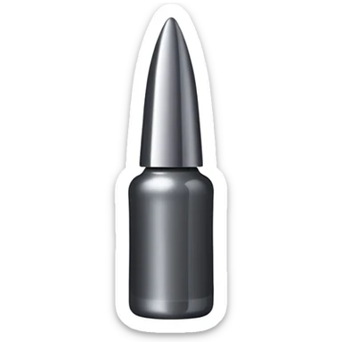 Dark grey metallic   nail polish bottle with a tall pointy cap sticker