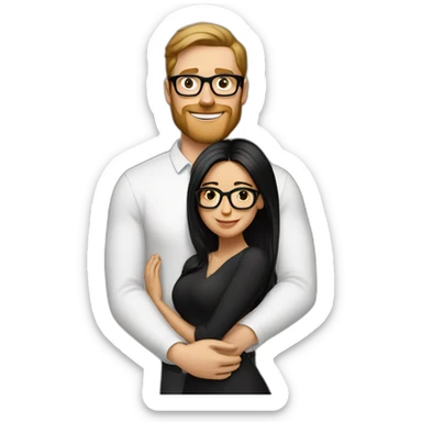 Tall white man brown hair hugging small latina long black hair square glasses sticker
