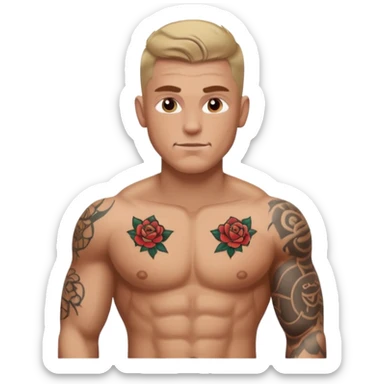 tattoo man, white skintone, more highlight the tattoo, body builder, tatto on fully chest, more tattoos. sticker
