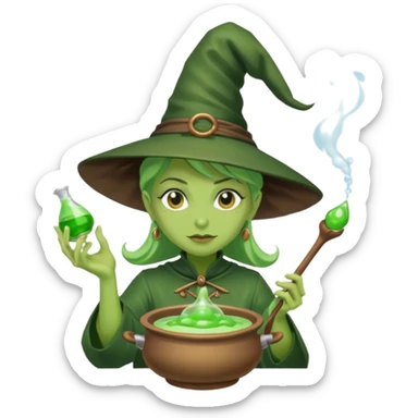 green witch cooking potion sticker