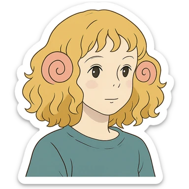 pale girl with curly medium-length blonde hair and baby pink swirls sticker