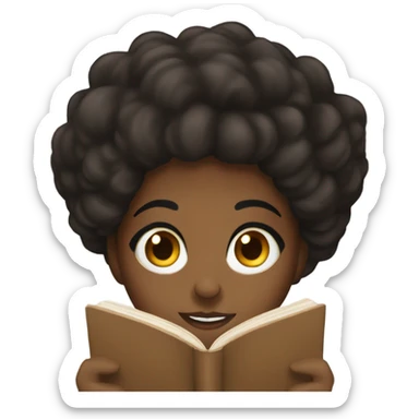 A black woman with brown and black hair reading a book sticker