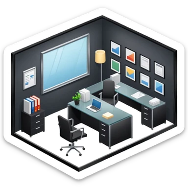 an office for ceo of comany in an isometric style sticker