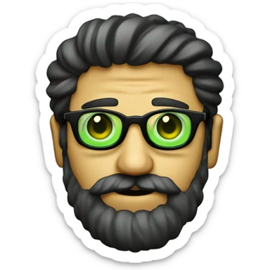 Calvo con barba gafas de pasta negra ojos verdes muy oscuros sticker