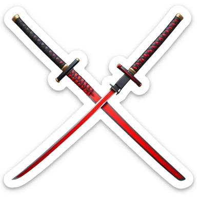 a katana with a completely black blade and a handle with red details sticker