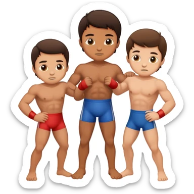 Three young brunette brothers wrestling  sticker