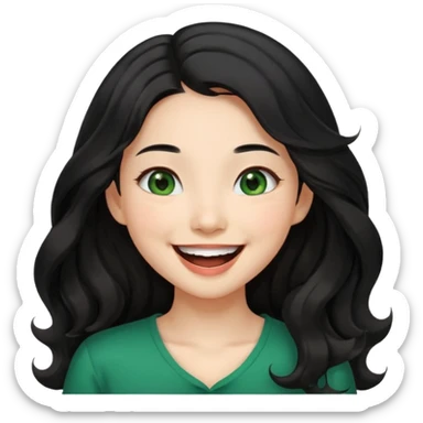 Beautiful Asian girl with long black hair. Beautiful girl with wavy brown hair and green eyes. Laughing together.  sticker