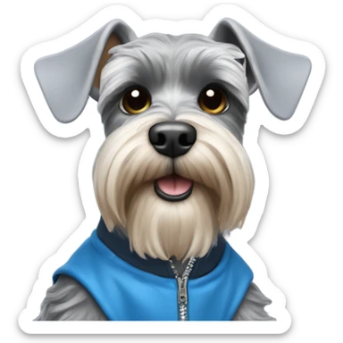 miniature schnauzer with blue jacket halo and wing sticker
