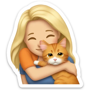 Blonde girl hugging her orange maine coon with a heart around them sticker