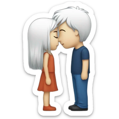 white stick figure with dark blue hair kissing a girl sticker