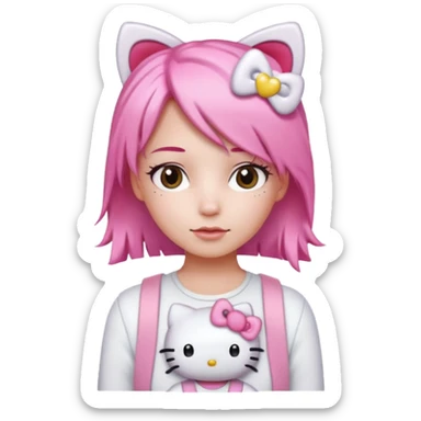 Female pink hair Wearing white and light pink clothing with hello kitty accessories sticker