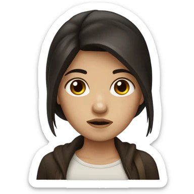 Girl with very dark and sad brown hair sticker