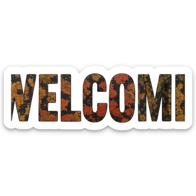 The word 'WELCOME' written in bold letters, each letter filled with a realistic snake skin pattern, vibrant and textured. sticker