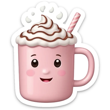 Light Pink mug of hot chocolate with marshmallows  sticker