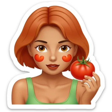 Pretty tanned girl, eating tomatoes sticker