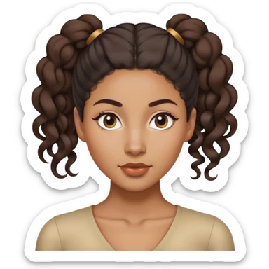 A mixed-race woman with a sleek, middle-parted, one ponytail, with her curls tucked behind. sticker