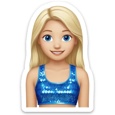 Close from Bratz with long light blonde hair, light skin, blue eyes, blue sequin crop top sticker