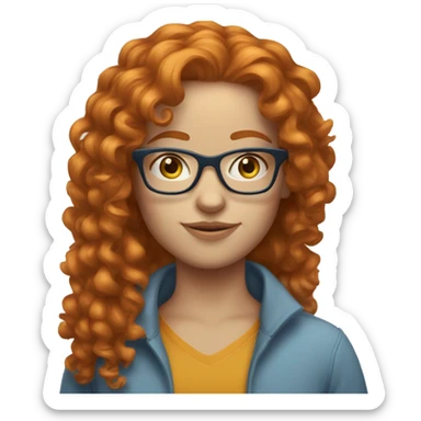 Ginger woman curly hair blue eyes glasses pale sticker