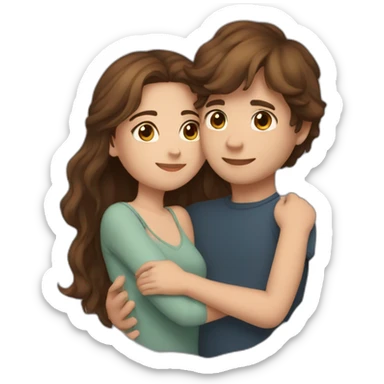 Beautiful Girl with long brown hair and boy with short brown hair cuddling at night sticker