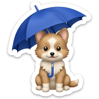 baby dog hold small dark blue umbrella sticker
