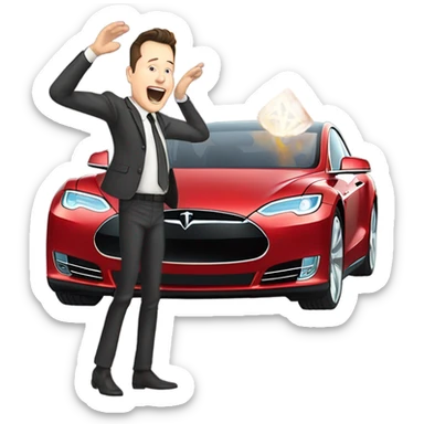 Elon Musk crashing a Tesla ￼￼￼ sticker