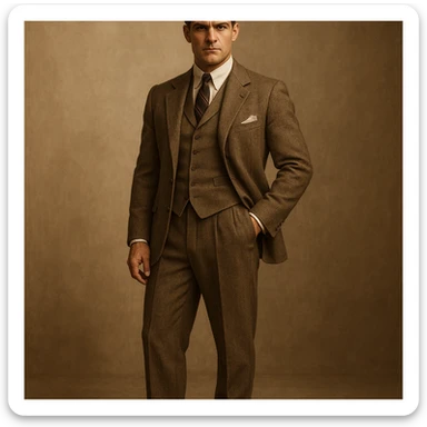 Tom Buchanan, full body, wearing a vintage suit, strong jawline, standing confidently, 1920s upper class sticker