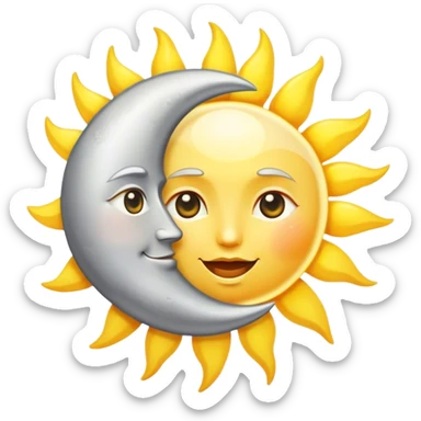 a really bright  big sun and a small moon who shines because of it. the sun is bigger and the moon bright too sticker