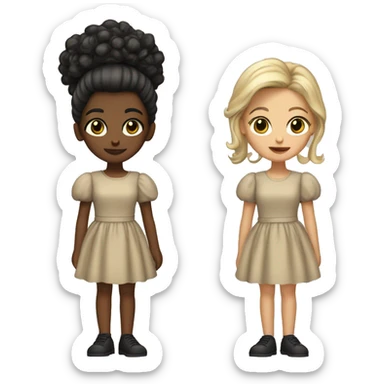 Girl with split died hair black and blonde with brown eyes a poofy sleeves an dress saying k-12 sticker