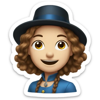 smiling girl-white skin-hair brown-in blue top hat sticker