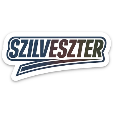 Szilveszter name in masculine, modern gradient font with precise Hungarian characters, dark contour, extra wide and prominent white letter frame as in reference images, dynamic slanted underline, masculine color shades (blue, gray, burgundy, green, brown), 1000x1000 px, PNG, transparent background sticker