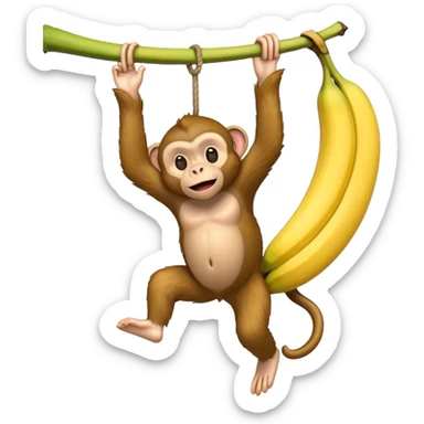 Monkey hanging from a giant banana sticker