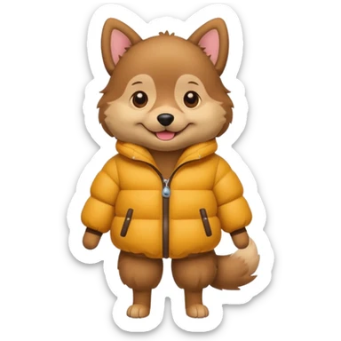 a full body of cute dog with puffer clothes sticker