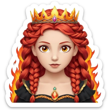 braided hair fire princess with dark crown, red hair sticker