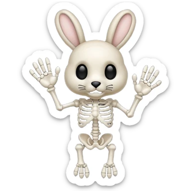 Emoji tête de peluche Lapin squelette noire qui fait bonjour de la main  sticker