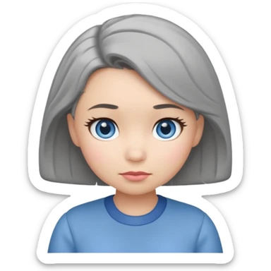 tsum tsum inspired female emoji, blue eyes, grey 1940s bob hair sticker