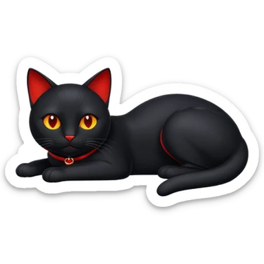 black cat emoji, apple style, lying down sticker