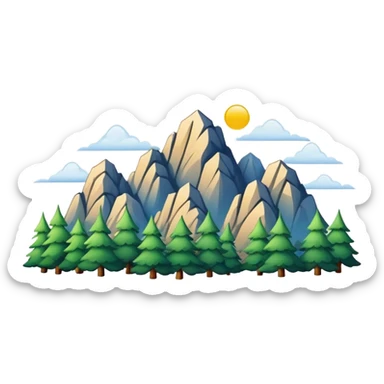 Yellow Mountain Huangshan misty peaks, simplified emoji style with bold outlines and bright colors, cartoon style mountain peaks with pine trees sticker