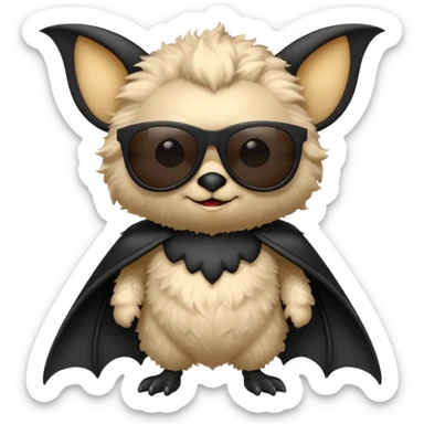 cute black bat with sunglasses, full body sticker