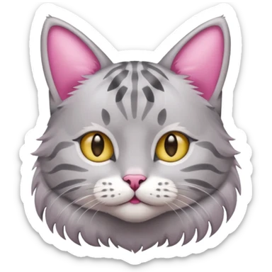 grey tabby cat: pink ears fur sticker
