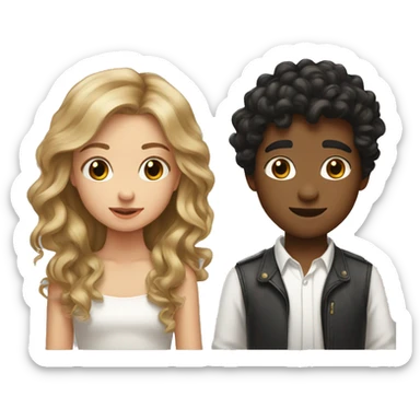 wheatish skin black wavy hair boy and white skin dark blonde hair girl kissing sticker